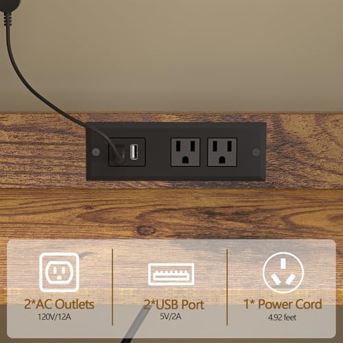 Record Player Stand with Power Outlet & LED Light, Vinyl Storage, Turntable Shelf