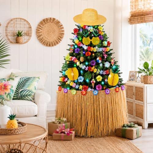 Hawaiian Christmas Tree Skirt & Party Decorations Set - 57 Pieces