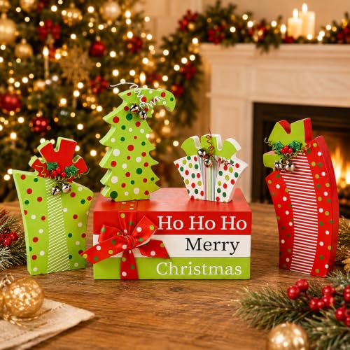 TREWAVE 7-Piece Wooden Christmas Centerpieces for Table – Rustic Holiday Decor