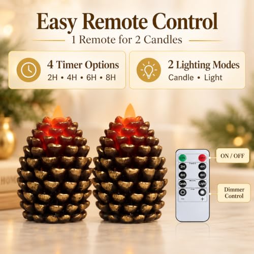 2 Pack Flameless Pinecone Candles with to 8 Hour Timer