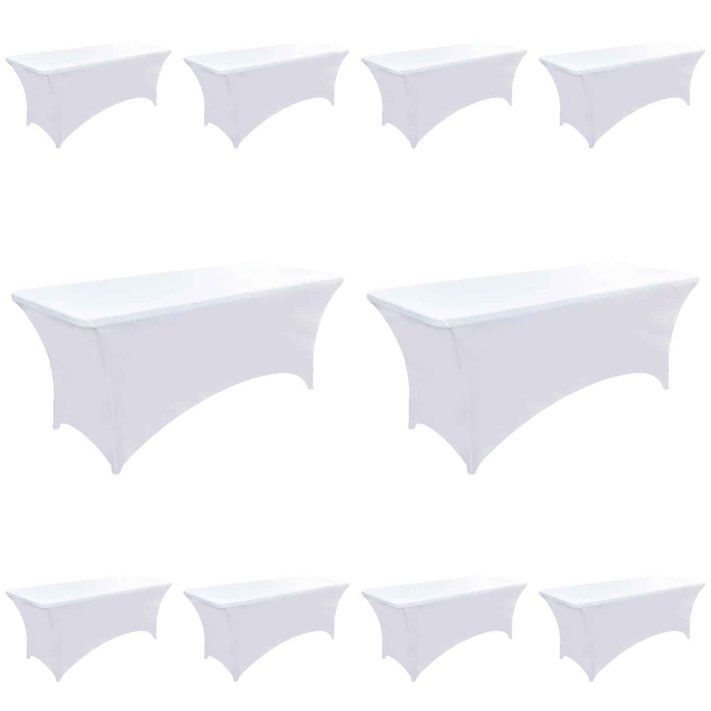 ZarzaaSik 10-Pack 4ft White Spandex Table Covers for Rectangular Folding Tables - Wrinkle Resistant Stretch Tight Table Cloths - Fitted Table Protector for Parties, Trade Shows, Banquet, and Wedding