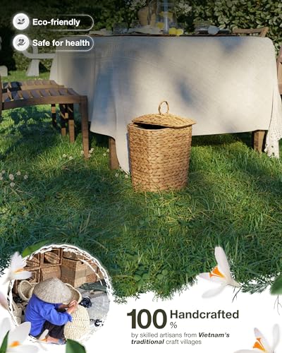 BLUEWEST 2.6 Gallon Wicker Bathroom Trash Can with Lid - Natural Water Hyacinth