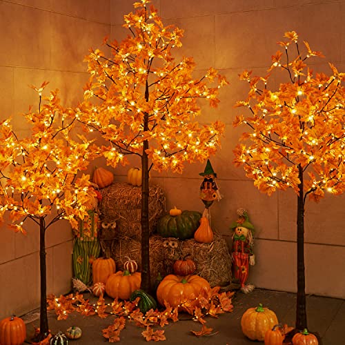 7FT LED Lighted Maple Tree with 208 Warm White Lights for Fall & Holiday Decor - Orange, Indoor & Outdoor