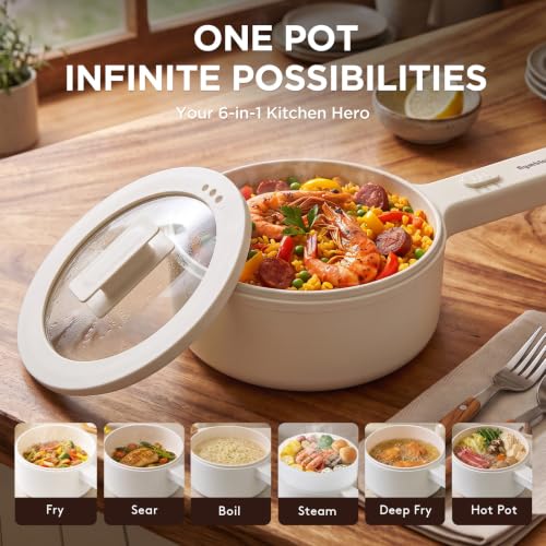 2L Electric Hot Pot Non-Stick Cooking Pan - Compact White Multi-Functional Appliance