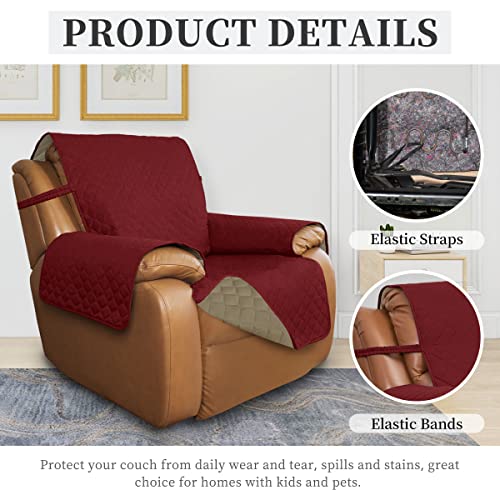 ISSUNTEX Waterproof Recliner Cover Oversized Christmas Red/Beige Reversible Furniture Protector