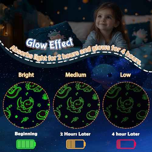 Axolotl Glow in The Dark Throw Blanket - 60"x50" Soft Glowing Kids Blanket for 3-10 Year Old Boys Girls, Gift for Birthday Christmas