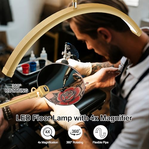 AURELLE Half Moon Lash Light - Adjustable LED Floor Lamp with 4X Magnifier & Phone Holder - Gold