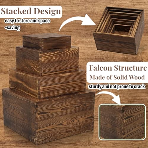 OINETRK Brown 8-Piece Multi-Size Wooden Buffet Risers Set for Catering & Events