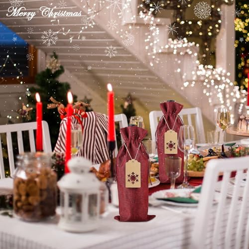 Jute Wine Gift Bags Set — 24 Pcs Burlap Bottle Covers with Drawstring, Ropes & Tags
