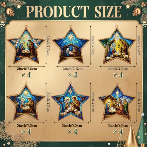 Halloscume 24 Pcs Christmas Nativity Scene Ornaments Star Shape - Religious Holiday Decorations