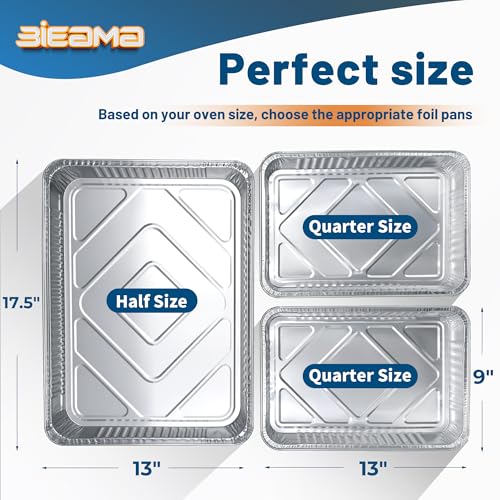 18x13 Inch Aluminum Foil Pans - 100 Pack Half Size Disposable Bakeware
