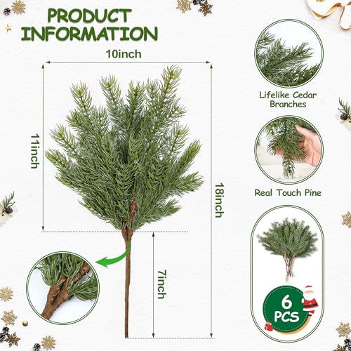 6 Pcs Christmas Pine Branches - 18" Realistic Greenery Stems - Artgar