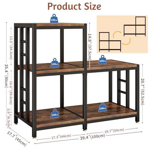 Rustic 5-Tier Mini Fridge & Microwave Stand with Storage - Heavy-Duty Kitchen Rack
