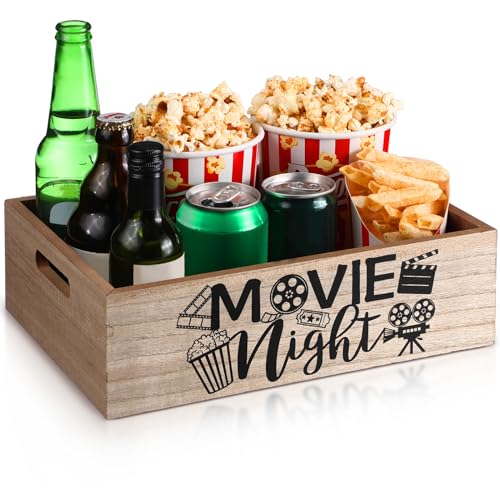 GlikCeil Rustic Wood Movie Night Snack Tray with Handles - 11.8 Inch Organizer