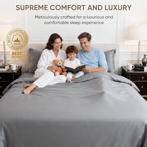 TWK 1200 Thread Count Egyptian Cotton Bed Sheet Set Gray Queen Deep Pocket