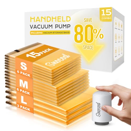SNOCOD 15 White Travel Vacuum Storage Bags with Electric Pump - Space Saving Compression Set