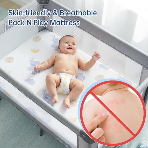 WEVFGHI Warm White Pack and Play Mattress 38x26 Dual Sided Memory Foam