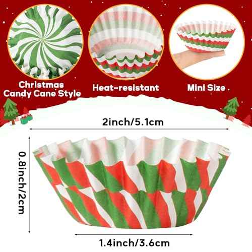 COcnny Christmas Mini Cupcake Liners - 600pcs Merry Christmas Candy Baking Cups Muffin Cupcakes Wrappers, Xmas Tree Santa Disposable Chocolate Cake Wrap Making Supplies for Xmas Eve Party (10 Styles)