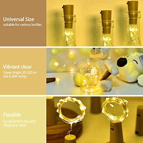 Wine Bottle Lights with Cork, 6 Pack Mini Fairy String Lights Battery Operated with 6 Replacement Batteries, Party Decoration for Wedding Christmas Halloween Bar Mason Jar - Warm White