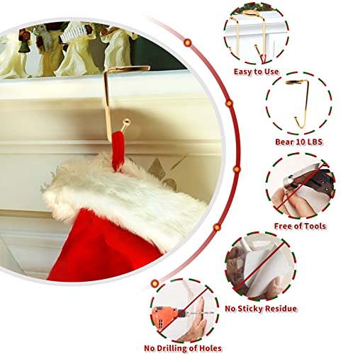 365park Gold Christmas Stocking Holders Pack of 6 for Mantle & Fireplace