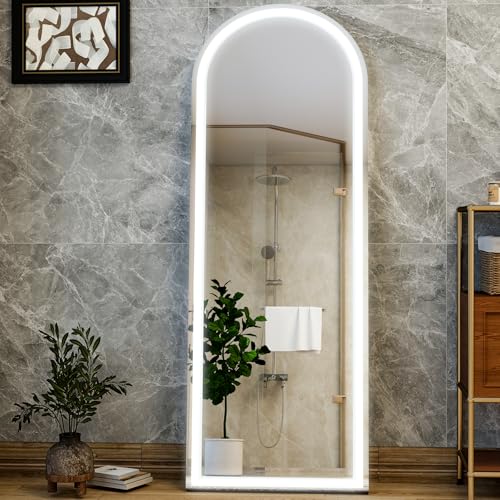GLSLAND 20x56 Inch Arched LED Lighted Floor Mirror - Full Length, Dimmable, Wall or Floor Mount