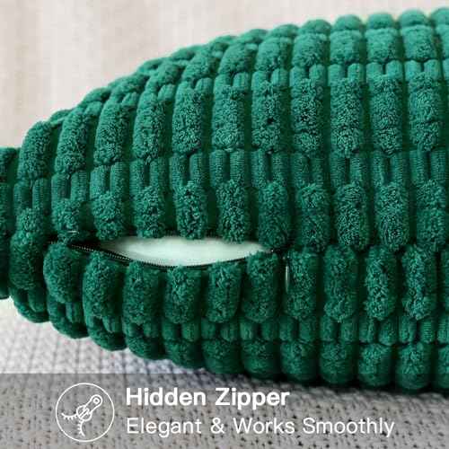 OTOSTAR Corduroy Decorative Throw Pillow Covers 16x24 Inch Super Soft Boho Striped Rectangle Pillow Covers Case Modern Cushion Covers for Sofa Couch Bedroom Car Decor Christmas Green