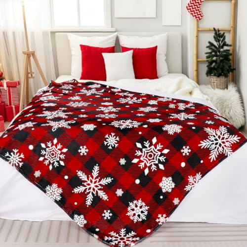 Homithley Red Black Buffalo Plaid Christmas Flannel Blanket 60x80
