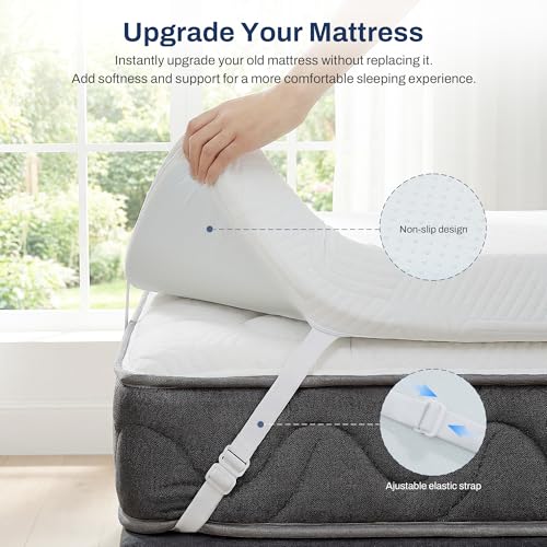 GRUSIGN White Queen Gel Memory Foam Mattress Topper 3 Inch Breathable Support
