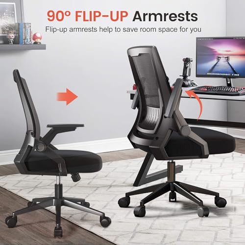 Black Ergonomic Office Chair with Flip-Up Armrests - Pack of 2