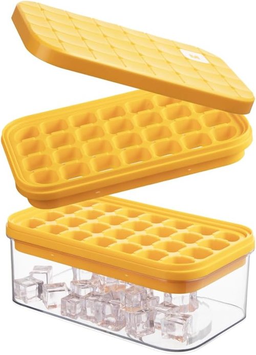 Brigii Ice Cube Tray - Stackable Silicone Mold with Lid & 56 Easy-Release Cubes for Drinks