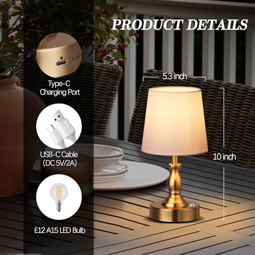 Mini Cordless LED Table Lamp with 5200mAh Battery, Dimmable Desk Light - Antique Brass