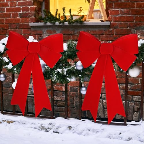 Heartome 2 Pcs Red Christmas Decor Large Velvet Bows 12x24 Inches for Indoor & Outdoor Holiday Decorations