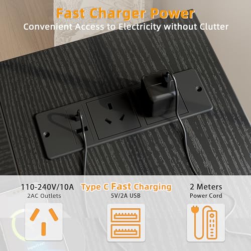 Black L Shaped Computer Desk with Power Outlets - 47 Inch Corner Office Table