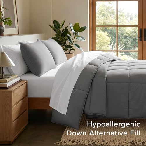 Bare Home Queen Comforter Set - 1800 Ultra Soft Microfiber, Grey, Queen Size