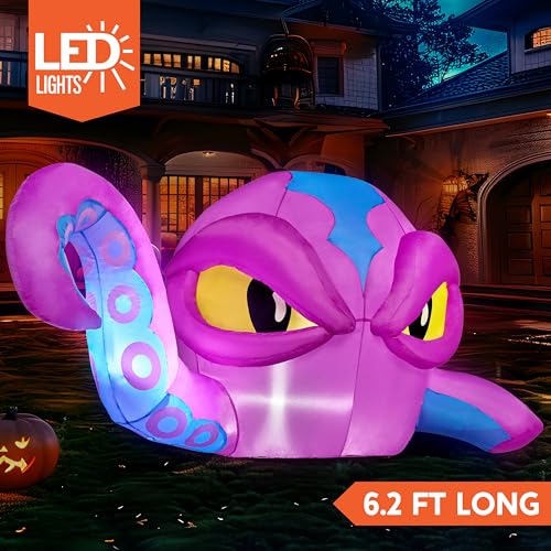 Joiedomi 4 FT Tall Halloween Inflatable Purple Octopus Head with