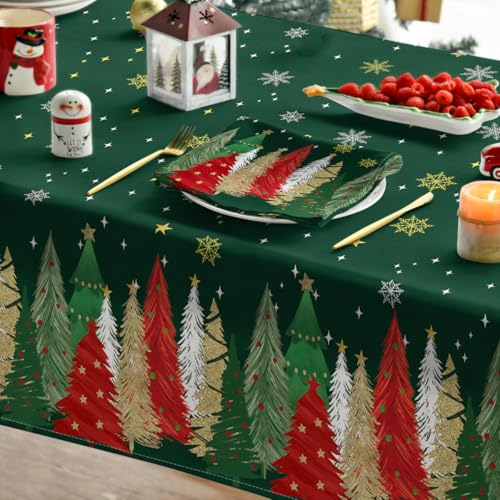 Horaldaily Green Christmas Tree Tablecloth 60 x 60 Inch Square Holiday Decor