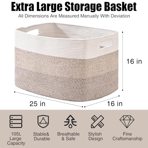 Extra Large Blanket Basket - Gradient Brown 25x16x16 Storage Bin for Living Room