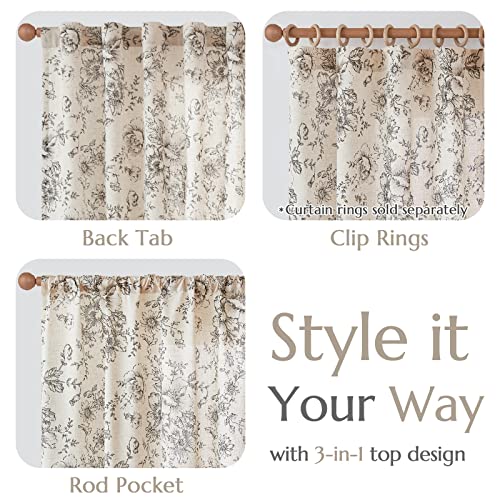 jinchan Black on Beige Floral Linen Curtains 84 Long, Pack of 2, Unlined, 50"W x 84"L