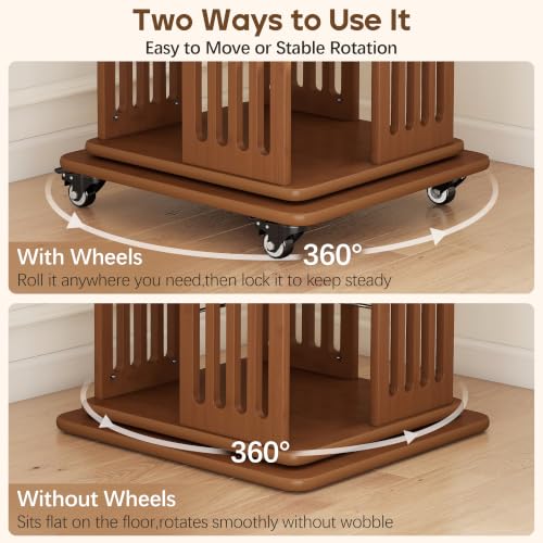 60-Inch Rotating Bookshelf Tower with 5 Tiers, Walnut Finish, Spinning Bookcase