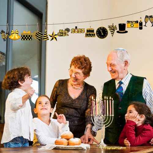 Haooryx 2026 New Year Ornaments - 46PCS 2026 Happy New Year Christmas Winter Ornament Decorations Black Gold Wooden Hanging Slices Pendants Ropes Countdown Carnival Party Xmas Tree Home Decor Supplie