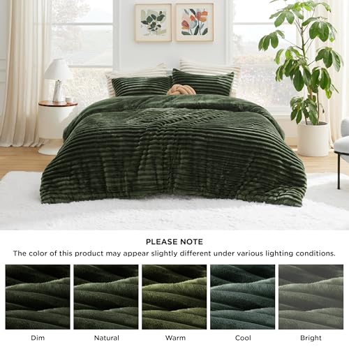 Cal King Fluffy Comforter Set - 104x96 Olive Green Cozy Bedding