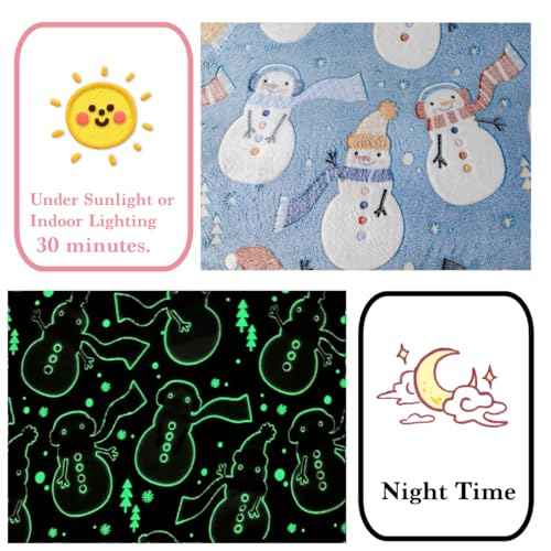 Christmas Snowman Blanket Gift, Glow in The Dark Blanket, Cozy Soft Fleece Blanket for Holiday D?cor, Children Boys Girls Teens Holiday Theme Blanket, 50"*60", Kids Blanket, Sky Blue