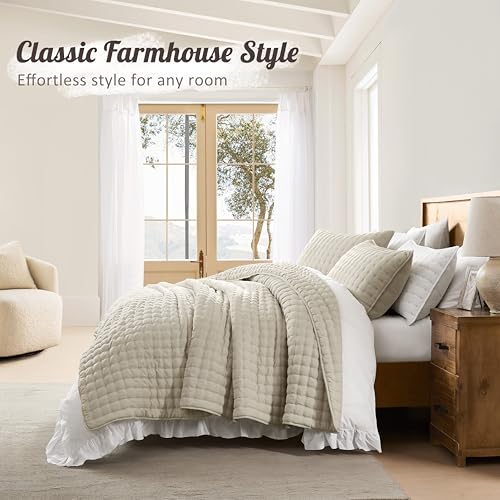 Wheat Cloud Soft Quilt Set King Size - Light Beige 3 Pieces
