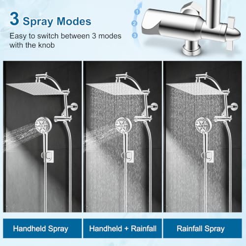 Square 12-Inch Metal Rain Shower Head Combo with Handheld & Extension Arm - Chrome