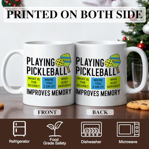 Funny Playing Pickleball Memory 11oz Ceramic Mug – Green/Blue/Yellow Gift