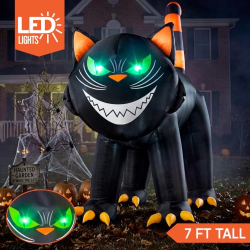 7 Ft Halloween Inflatable Black Cat with Moving Head & LED Green Eyes Outdoor Yard Decoration