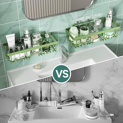 Green Veken 6-Piece Waterproof Shower Caddy Set Wall-Mounted Bathroom Organizers