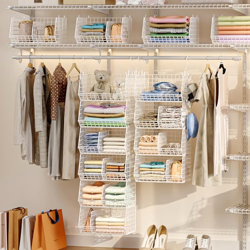 Jautokerdar 6-Tier White Hanging Closet Organizer with Dividers & Hooks