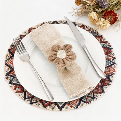 Napkin Rings Set of 6 – Khaki Jute Flower Napkin Holders