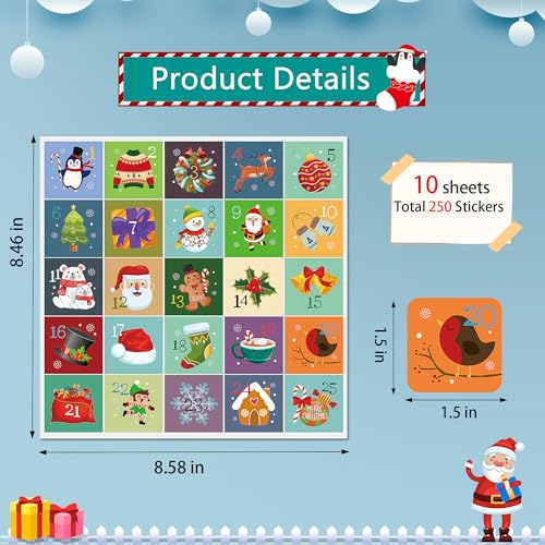 Lucleag 250PCS Christmas Advent Calendar Number Stickers for Kids,